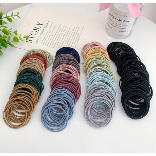 100 Pcs/lot Thin Brown Coffee Blue Ponytail Holders Rubber Band Hair Ties Gum Colorful Elastic Hair Band For Women Girls