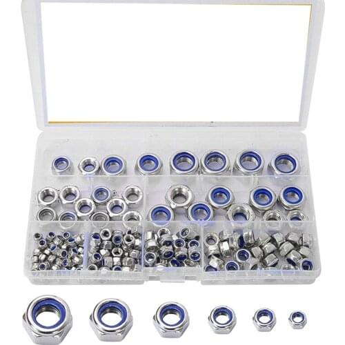 185PCS Lock Nuts Stainless Steel Locknut, Insert Hex Nut Set, Assorted Self-Locking Nuts Fastener for Lock Washers