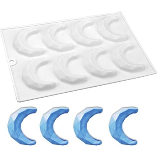 3D Diamond Moon Mousse Mould 8 Cavity Moon Silicone Mold Eid Mubarak Ramadan Baking Cake Mold Cake Decoration Tools