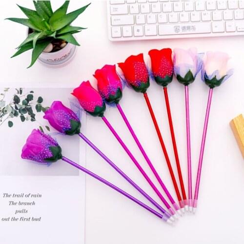 4pcs/lot Novetly Rose Flower Ballpoint Pen Decorative Gift For Valentines Day School And Office Supply Writing Pen Stationery