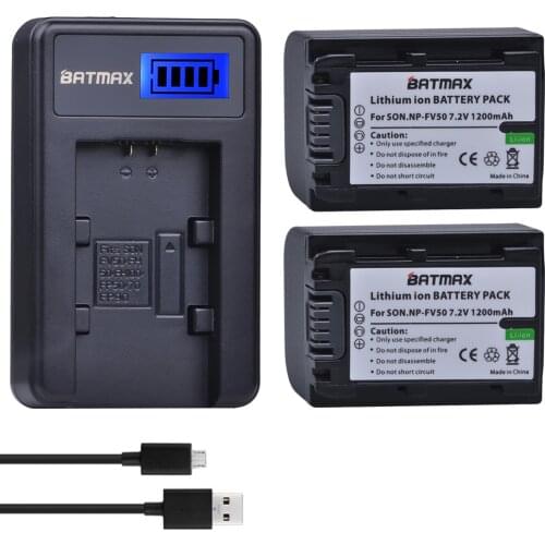 2Pcs NP-FV50 NP FV50 Camera Batteries + LCD USB Charger for SONY HDR CX390 290E PJ510 820E 790E 660E XR260 CX700E PJ50E 30E SR68