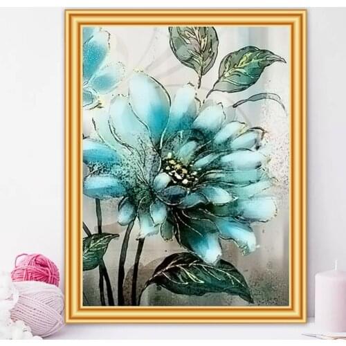 5D DIY Diamond Painting Blue Flowers Cross Stitch Kit Full Drill Embroidery Mosaic Art Picture of Rhinestones Home Decor Gift