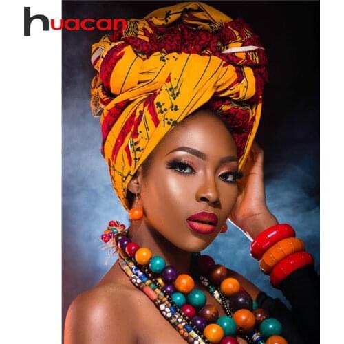 Huacan 5d DIY Diamond Embroidery Cross Stitch African Woman Mosaic Full Square Diamond Painting Portrait Modular Picture
