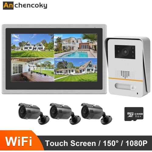 Anchencoky Wireless WiFi Video Door Phone 10Inch Intercom monitor 150° Wide Angle 1080P Doorbell Support Record Motion Detection