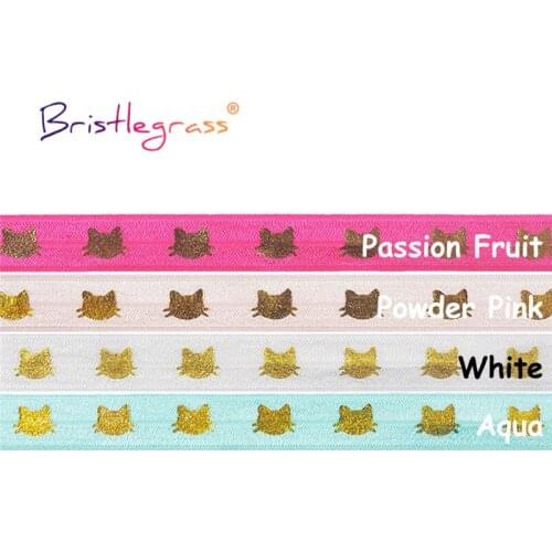 BRISTLEGRASS Combo 4 Yard 5/8" 15mm Gold Cat Foil Print Fold Over Elastics FOE Spandex Satin Bands Hair Tie Headband Sewing Trim