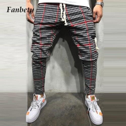 Mens Casual Elastic Skinny Pencil Pants Fashion Plaid Printed Slim Sweatpants 2021 Spring Summer Vintage Drawstring Trousers