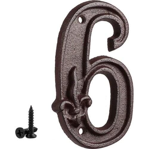 12cm Cast Iron House Numbers with Fleur De Lis Design Vintage DIY Door Address Door Gate Numbers House Sign Number #6