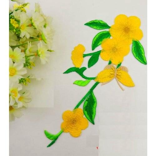 YACKALASI Flower Appliqued Iron On Patches Colored Lace Peony Floral sewing Trim Wholesale 23*12cm