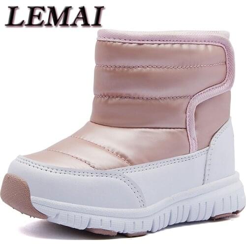 LEMAI Childrens Snow Boots Winter New Cotton-padded Shoes Soft Bottom Footwears Solid Thick Plus Velvet PU Baby Warm Girls Boys