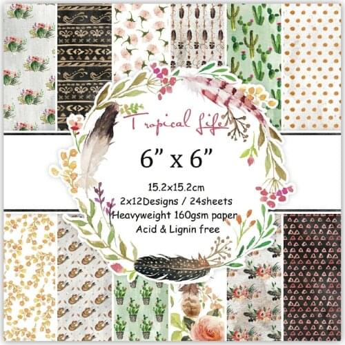 DIY Tiapical life style Scrapbooking paper pack of 24 sheets handmade craft paper craft Background pad 1291