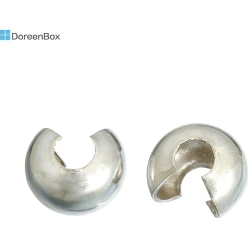 Doreen Box hot- 500PCs Silver color Crimp Beads Covers 4mm x3mm( 1/8" x 1/8")