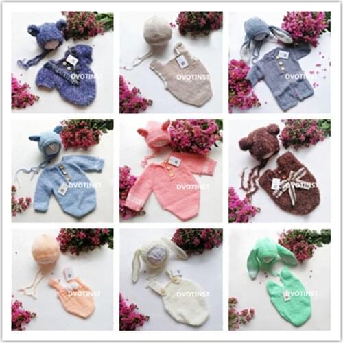 Dvotinst Newborn Baby Photography Props Crochet Knitted Clothes Outfits+Hat Set Fotografia Costume Studio Shooting Photo Props