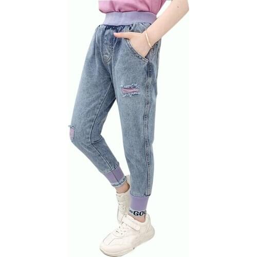 Jeans Girl Patchwork Jeans Girls Spring Autumn Kids Jeans Letter Pattern Childrens Clothing 6 8 10 12 14