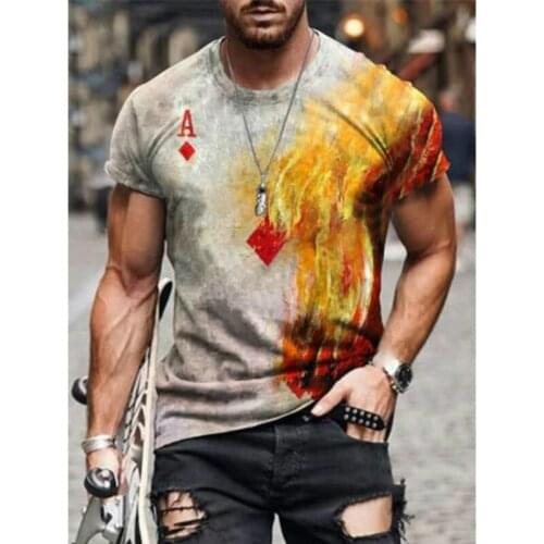 2021 retro style 3D printed T-shirt, flag pattern poker T-shirt, urban fashion style, round neck, breathable