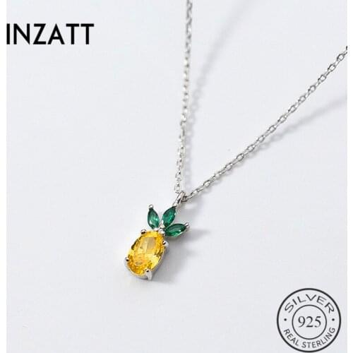 INZATT Real 925 Sterling Silver Cute Crystal Fruit Pineapple Pendant Necklace Fine Jewelry For Women Accessories