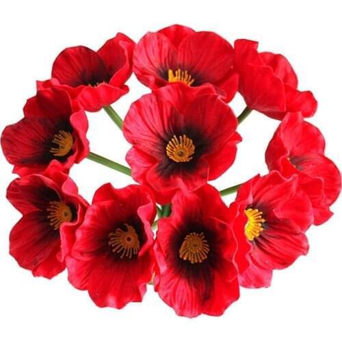 10pcsArtificial Poppy Flowers Wedding Bridal Holding Fake PU flower Bouquet Home office shop party Decoration simulation Flowers