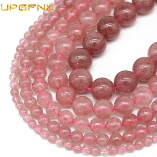 UPGFNK Strawberry Crystal Quartzs Natural Stone 4 6 8 10 12MM Round Spacer Beads For Jewelry Making DIY Bracelet Accessories 15"