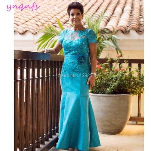 YNQNFS M185 Lace Appliques Beaded Taffeta Formal Dress For Wedding Party Elegant Mother of the Bride Groom Dresses 2020