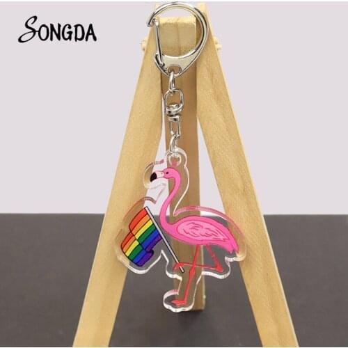 LGBT Flag Rainbow Heart Acrylic Keychains Holder Flamingo Infinity Love Lesbian Pride Key Charms Gay Pride keyrings Accessories