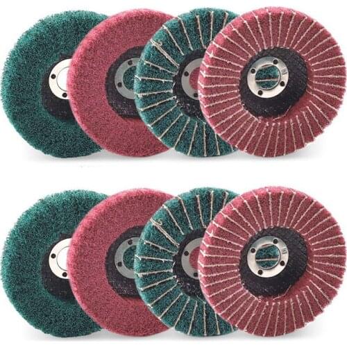 Hot 8PCS 4 Inch Red & Green Nylon Fiber Flap Discs Set Assorted Sanding Grinding Buffing Wheels for Angle Grinder
