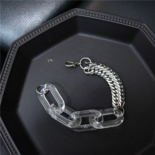 Fashion Retro Mens Bracelet Stainless Steel Stitching Acrylic Hip Hop All-match Bracelet Jewelry