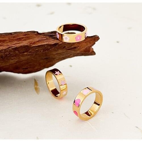 Monlansher Candy Color Oil Drip Enamel Ring Gold Color Glossy Titanium Steel Rings for Women Sweet Romantic Rings Jewelry Gift