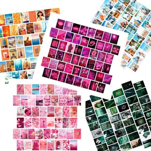 50PCS Postcard Photo Collage Set Wall Collage Kit Thick Card Paper Exqusite Aesthetic Posters Bedroom Decor