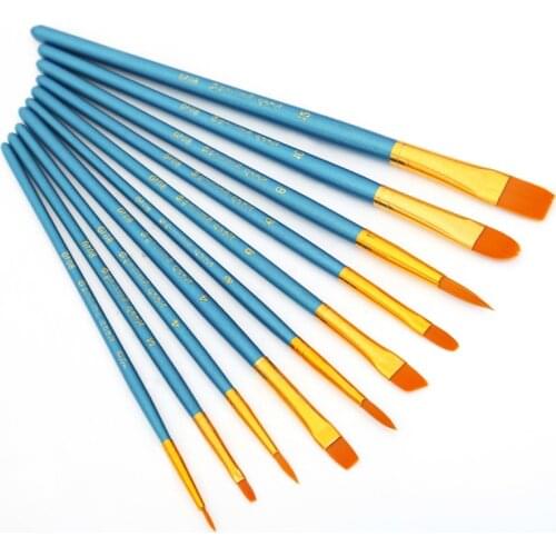 10pcs/set Nylon Watercolor Paint Brush Different Shape Round Pointed Tip Nylon Hair Water Color Painting Brush Set Art Supplies
