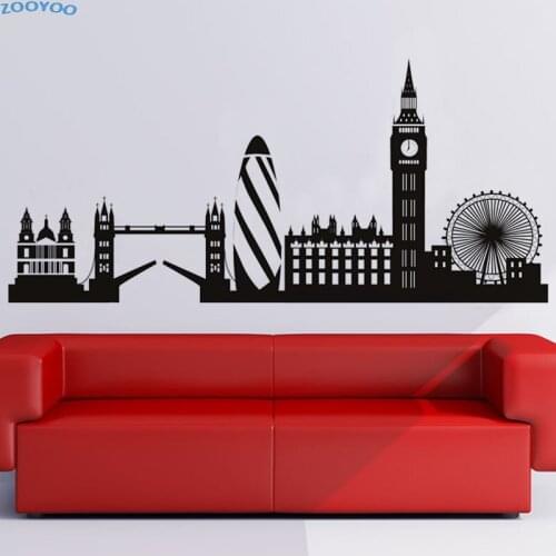 ZOOYOO London Skyline Wall Sticker Big Ben Landmark Wall Decal City Building Home Decor Living Room Decoration