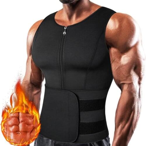 Men Neoprene Sauna Zipper Waist Trainer Corset Vest Tank Top Trimmer Compression Body Shaper Slimming Belt Faja Shapewear