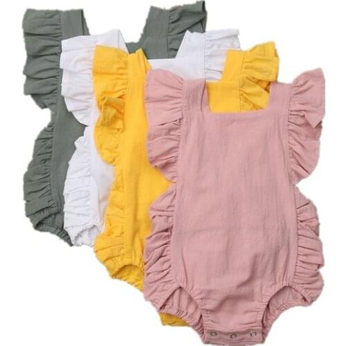 Newborn Baby Girl Boy Solid Ruffle Sleeveless Bodysuit Jumpsuit Outfits Sunsuit 4 Colour