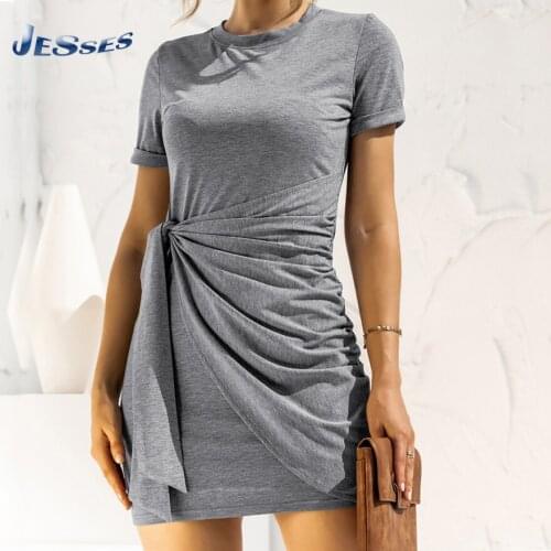 2021 O-neck Solid Color A-line Dresses Women Vintage High Waist Short Sleeves Fashion Dress Female Loose Mini Dress Vestidos 2XL