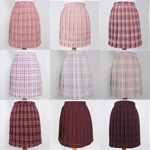Japanese School Dresses For Girl Wine Red Roes Pink Plaid Pleated Skirt Women JK Uniform Skirt Student Anime Sailor Suit Skirt