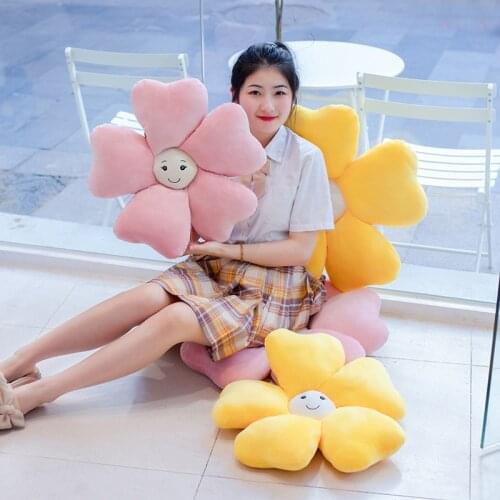 50cm/60cm Pink/Yellow Happy Flowers Petal Plush Pillow Soft Stuffed Plant Chair Cushion Carpet Home Decor Birthday Gift For Kids