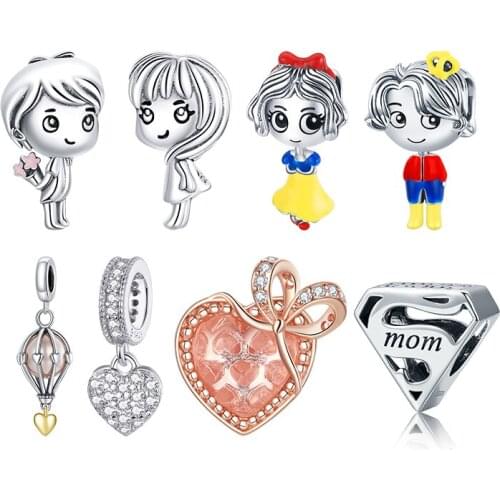 WOSTU Authentic 925 Sterling Silve Hot Air Balloon Love Charms Pendant Fit Bracelets Women Party Fashion DIY Jewelry Gift Making