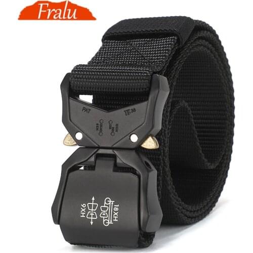 FRALU Tactical belt Military high quality Nylon mens training belt metal multifunctional buckle outdoor sports hook new
