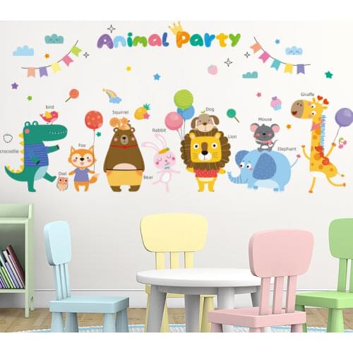 [SHIJUEHEZI] Cartoon Animals Wall Stickers DIY Lion Elephant Mural Decals for Kids Rooms Baby Bedroom Nursery House Decoration