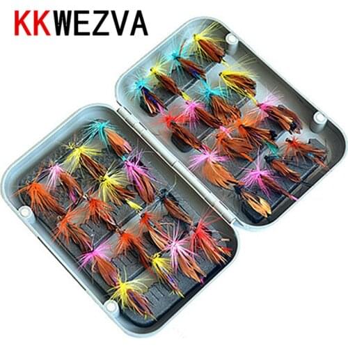 KKWEZVA 32pcs Boxed fly fishing lure set Artificial bait trout fly fishing lures hooks tackle with box Butter fly Insect