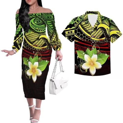 HYCOOL Sexy Knee-Length Party Dresses off Shoulder Polynesian Tribal Long Sleeve Autumn Elegant Dress Plus Size Ladies Clothes