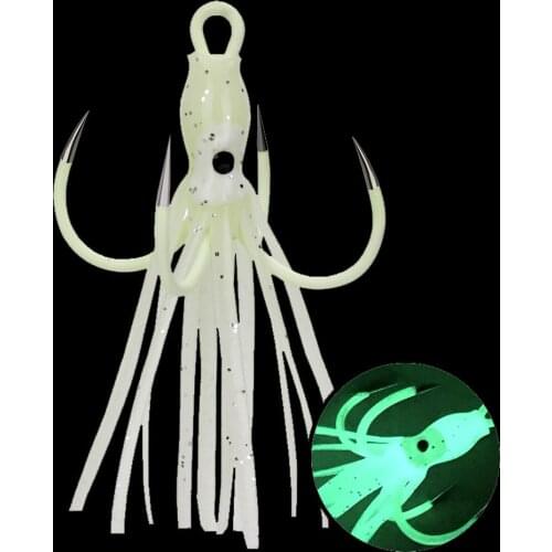 WALK FISH 1PCS Fishing Lure Glow Night Quadruple Hook Luminous Squid Octopus Artificial Bait Hook Saltwater Fishing Lure Jigs