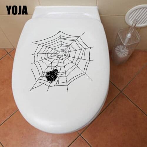 YOJA 22.5X22.5CM Black Spider Web Funny Living Room Home Decor Toilet Decal Wall Sticker Cartoon Pattern T5-1199