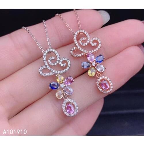 KJJEAXCMY boutique jewelry 925 sterling silver inlaid Natural colored sapphire female pendant necklace supports detection trendy