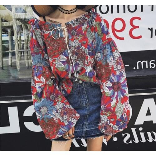 Seaside Holiday Design Sense of Retro Floral Shirt Summer New Strapless Tops Women Loose and Versatile Thin Long-sleeved Shirts