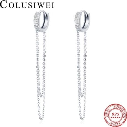 Colusiwei Authentic 925 Sterling Silver Luxury Sparling Zircon Ear Buckles Round Circle Hoop Earrings for Women Silver Jewelry