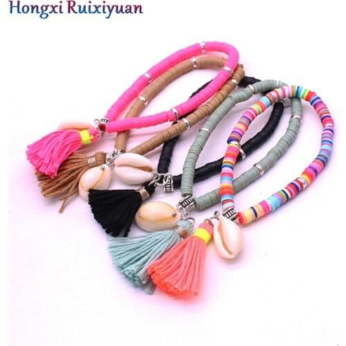Beaded bracelet fashion shell crystal tassel soft ceramic beads bracelet ladies bohemian colorful shell bracelet jewelry