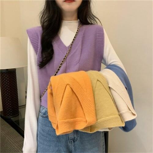 New Sweater Vest Women V Neck Solid Loose Casual Korean Style 2021 Fashion Spring Autumn Sleeveless Sweaters Purple Blue