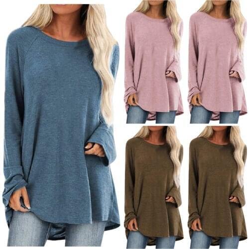 WomenS Pullover Autumn Simple Casual All-Match Solid Color O-Neck Long-Sleeved T-Shirt Top Clothes толстовка женская 50