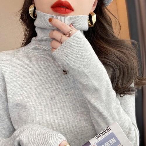 WomenS Turtleneck Sweater Women Wear A Bottoming Inside And Wear Pile-Neck Slim Tops Ladies Sweater Korean Clothing