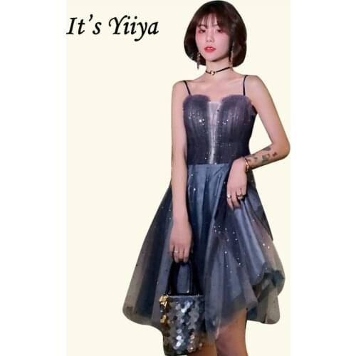 Prom Dress Short Its Yiiya BR421 Shining Boat Neck A Line Women Party Gowns Spaghetti Strap Pleat Vestidos De Fiesta 2020