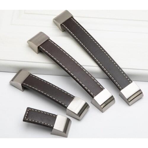 1PCS Zinc Alloy Leather Cabinet Handle and Knobs Modern Simple Cupboard Door Drawer Pulls Furniture Hardware